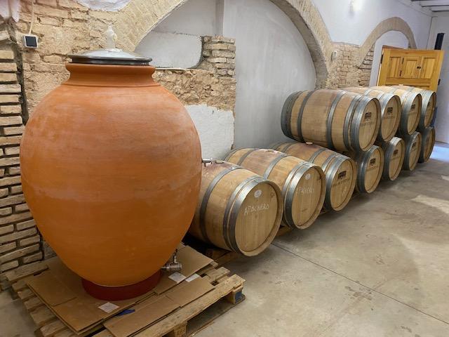 Barrels in an Utiel-Requena wine cellar